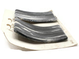 TipToes Vintage Shoe Clips 1950s #483 Black White and Gray Striped Forward Curved Rectangle Shoe Clips