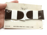 Sears Vintage Shoe Clips #63 1950s Brown and White Buckle Leatherette Rectangle Shoe Clips