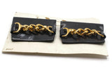 TipToes Vintage Shoe Clips #947 1950s Dark Navy Blue Leatherette Rectangle Shoe Clips with Gold Chain