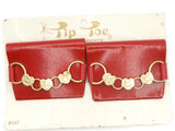 TipToes Vintage Shoe Clips #947 1950s Red Leatherette Rectangle Shoe Clips with Gold Heart Chain