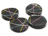 4 20mm Black with Neon Stripes Vintage Lucite Plastic Round Flatback Cabochons Jewelry Making Beading Supplies