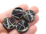 4 20mm Black with Neon Stripes Vintage Lucite Plastic Round Flatback Cabochons Jewelry Making Beading Supplies