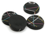 4 20mm Black with Neon Stripes Vintage Lucite Plastic Round Flatback Cabochons Jewelry Making Beading Supplies