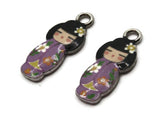 2 20mm Alloy Metal Purple Kimono Girl Pendants Gold Tone Jewelry Making Beading Supplies