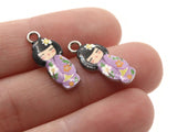 2 20mm Alloy Metal Purple Kimono Girl Pendants Gold Tone Jewelry Making Beading Supplies