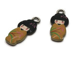 2 20mm Alloy Metal Yellow Kimono Girl Pendants Gold Tone Jewelry Making Beading Supplies