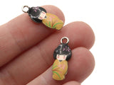 2 20mm Alloy Metal Yellow Kimono Girl Pendants Gold Tone Jewelry Making Beading Supplies