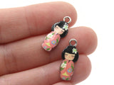 2 20mm Alloy Metal Pink Kimono Girl Pendants Gold Tone Jewelry Making Beading Supplies
