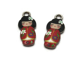 2 20mm Alloy Metal Red Kimono Girl Pendants Gold Tone Jewelry Making Beading Supplies
