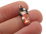 2 20mm Alloy Metal Red Kimono Girl Pendants Gold Tone Jewelry Making Beading Supplies
