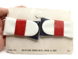 Sears Vintage Shoe Clips #15 1950s Red White and Blue Buckle Leatherette Rectangle Shoe Clips