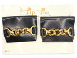 TipToes Vintage Shoe Clips #947 1950s Dark Navy Blue Leatherette Rectangle Shoe Clips with Gold Chain