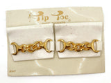 TipToes Vintage Shoe Clips #947 1950s White Leatherette Rectangle Shoe Clips with 3 Link Gold Chain