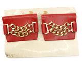 TipToes Vintage Shoe Clips #947 1950s Red Leatherette Rectangle Shoe Clips with 2 Gold Chains