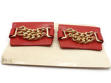 TipToes Vintage Shoe Clips #947 1950s Red Leatherette Rectangle Shoe Clips with 2 Gold Chains