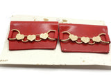 TipToes Vintage Shoe Clips #947 1950s Red Leatherette Rectangle Shoe Clips with Gold Heart Chain
