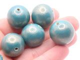 6 20mm Round Blue with Gold Wood Beads Wooden Vintage New Old Stock Ball Beads to String Jewelry Making Beading Supplies