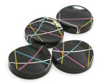 4 20mm Black with Neon Stripes Vintage Lucite Plastic Round Flatback Cabochons Jewelry Making Beading Supplies