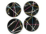 4 20mm Black with Neon Stripes Vintage Lucite Plastic Round Flatback Cabochons Jewelry Making Beading Supplies