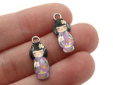 2 20mm Alloy Metal Purple Kimono Girl Pendants Gold Tone Jewelry Making Beading Supplies