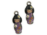 2 20mm Alloy Metal Purple Kimono Girl Pendants Gold Tone Jewelry Making Beading Supplies