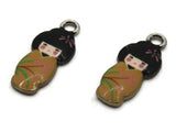 2 20mm Alloy Metal Yellow Kimono Girl Pendants Gold Tone Jewelry Making Beading Supplies