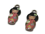 2 20mm Alloy Metal Pink Kimono Girl Pendants Gold Tone Jewelry Making Beading Supplies