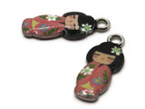 2 20mm Alloy Metal Pink Kimono Girl Pendants Gold Tone Jewelry Making Beading Supplies