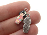 2 20mm Alloy Metal Pink Kimono Girl Pendants Gold Tone Jewelry Making Beading Supplies