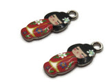 2 20mm Alloy Metal Red Kimono Girl Pendants Gold Tone Jewelry Making Beading Supplies