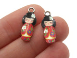 2 20mm Alloy Metal Red Kimono Girl Pendants Gold Tone Jewelry Making Beading Supplies
