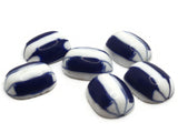 6 20mm Blue and White Striped Oval Cabochons Vintage Lucite Plastic Cabochons Mosaic Supplies Jewelry Making