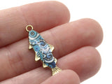 27mm Blue Flower and Swirl Design Fish Pendant Silver Tone Metal Alloy Charm Jewelry Making Beading Supplies