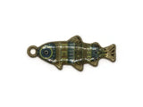 27mm Blue and Brown Striped Fish Pendant Silver Tone Metal Alloy Charm Jewelry Making Beading Supplies