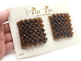 Tip Toes Vintage Shoe Clips 1950s #458 Brown Beaded Square Shoe Clips