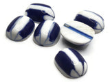 6 20mm Blue and White Striped Oval Cabochons Vintage Lucite Plastic Cabochons Mosaic Supplies Jewelry Making