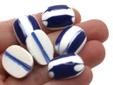 6 20mm Blue and White Striped Oval Cabochons Vintage Lucite Plastic Cabochons Mosaic Supplies Jewelry Making