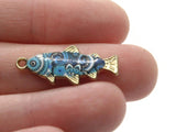 27mm Blue Flower and Swirl Design Fish Pendant Silver Tone Metal Alloy Charm Jewelry Making Beading Supplies