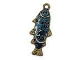 27mm Blue Flower and Swirl Design Fish Pendant Silver Tone Metal Alloy Charm Jewelry Making Beading Supplies