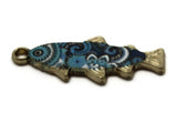 27mm Blue Flower and Swirl Design Fish Pendant Silver Tone Metal Alloy Charm Jewelry Making Beading Supplies