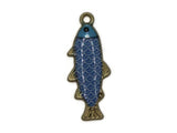 27mm Blue Scale Design Fish Pendant Silver Tone Metal Alloy Charm Jewelry Making Beading Supplies