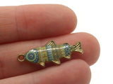27mm Blue and Brown Striped Fish Pendant Silver Tone Metal Alloy Charm Jewelry Making Beading Supplies