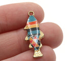 27mm Multi-Color Striped Fish Pendant Silver Tone Metal Alloy Charm Jewelry Making Beading Supplies