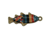 27mm Multi-Color Striped Fish Pendant Silver Tone Metal Alloy Charm Jewelry Making Beading Supplies