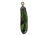 38mm Green and Purple Patterned Feather Pendant Silver Tone Metal Alloy Charm Jewelry Making Beading Supplies