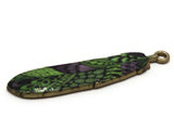 38mm Green and Purple Patterned Feather Pendant Silver Tone Metal Alloy Charm Jewelry Making Beading Supplies