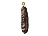 38mm Red Black and White Patterned Feather Pendant Silver Tone Metal Alloy Charm Jewelry Making Beading Supplies