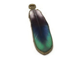 38mm Blue and Green Patterned Feather Pendant Silver Tone Metal Alloy Charm Jewelry Making Beading Supplies