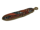38mm Red and Blue Patterned Feather Pendant Silver Tone Metal Alloy Charm Jewelry Making Beading Supplies