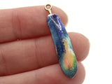 38mm Blue and Orange Patterned Feather Pendant Silver Tone Metal Alloy Charm Jewelry Making Beading Supplies